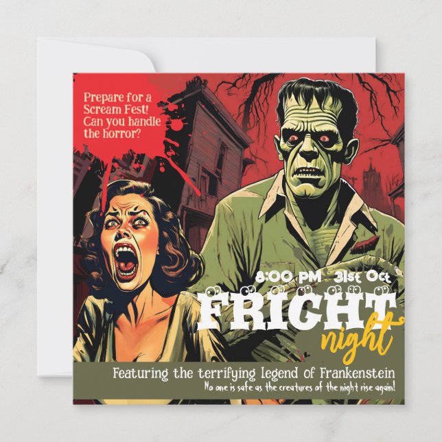 Retro Frankenstein Vintage Horror Halloween Party Invitation (Front)