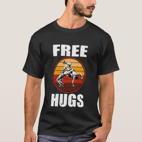 Retro Free Hugs Wrestling Judo Jiu Jitsu Funny  T_Shirt