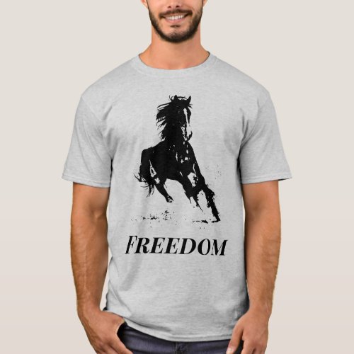 Retro Freedom Black Grey Pop Art Running Horse T_Shirt
