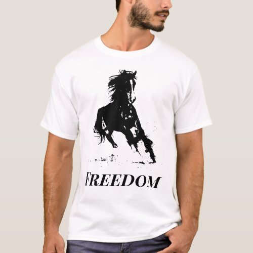 Retro Freedom Black White Pop Art Running Horse T_Shirt
