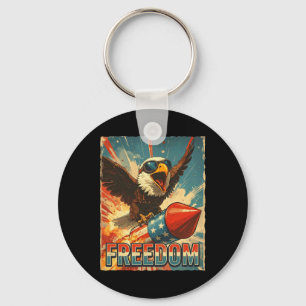 Retro Freedom Ld Eagle Riding Rocket 4th Of July U Keychain