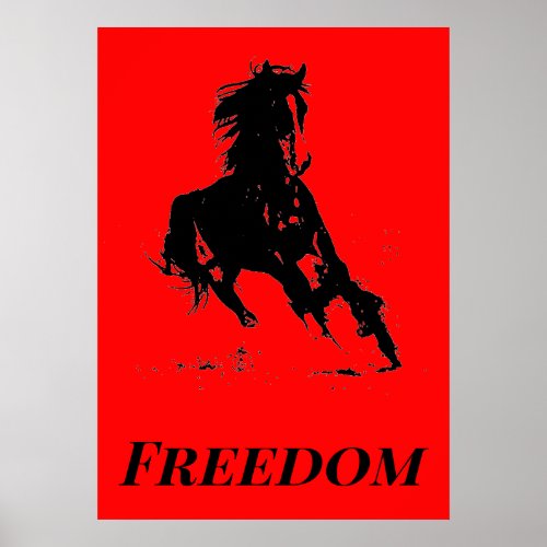 Retro Freedom Red Black Pop Art Running Horse Poster