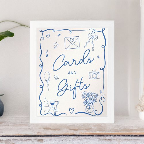 Retro french blue illustrated sign bridal shower