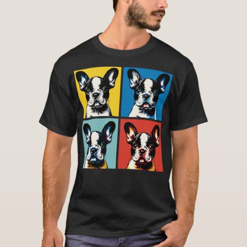 Retro French Bulldog Art Cute Puppy T_Shirt