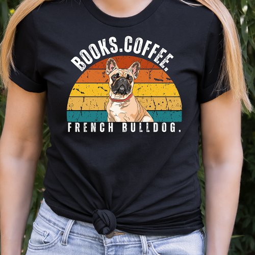 Retro French Bulldog Books Coffee T_Shirt