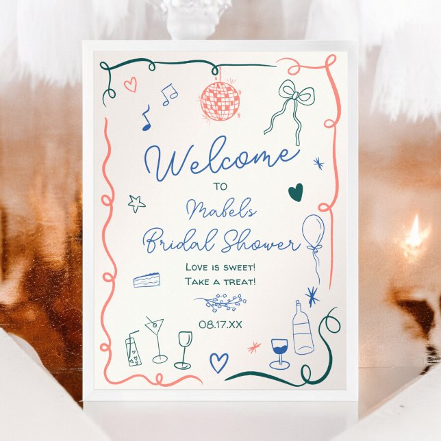 Retro french hand drawn illustrated bridal shower poster (Retro french hand drawn illustrated bridal shower poster)