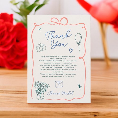 Retro french hand drawn illustrated bridal shower thank you card