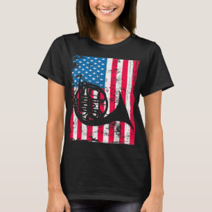 Retro French Horn Vintage US Flag Music Artwork Ju T-Shirt