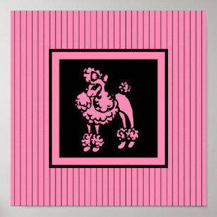 Retro French Pink Poodle Poster Wall Art Gift
