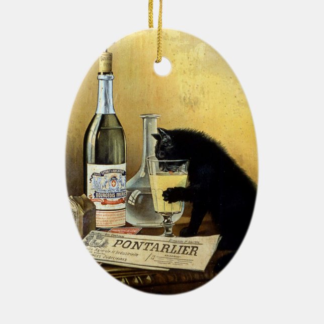 Retro french poster "absinthe bourgeois" ceramic ornament (Back)