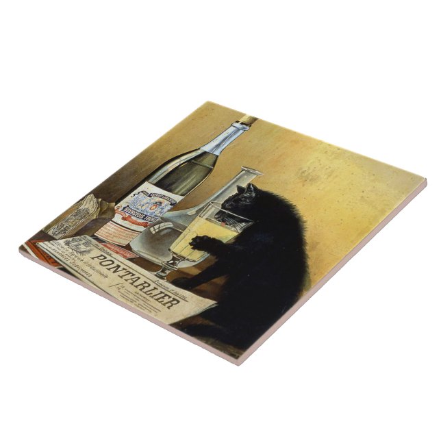 Retro french poster "absinthe bourgeois" ceramic tile (Side)
