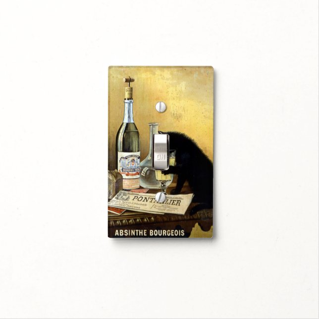 Retro french poster "absinthe bourgeois" light switch cover (In Situ)