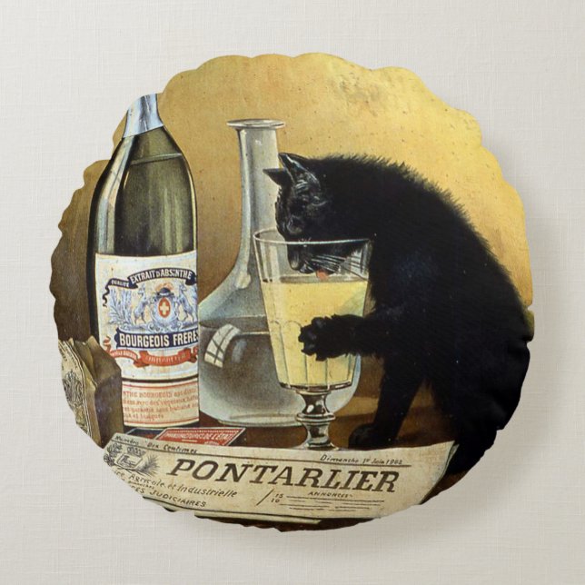 Retro french poster "absinthe bourgeois" round pillow (Front)