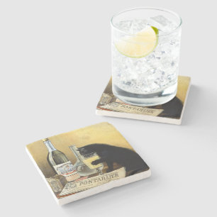 Retro french poster "absinthe bourgeois" stone coaster