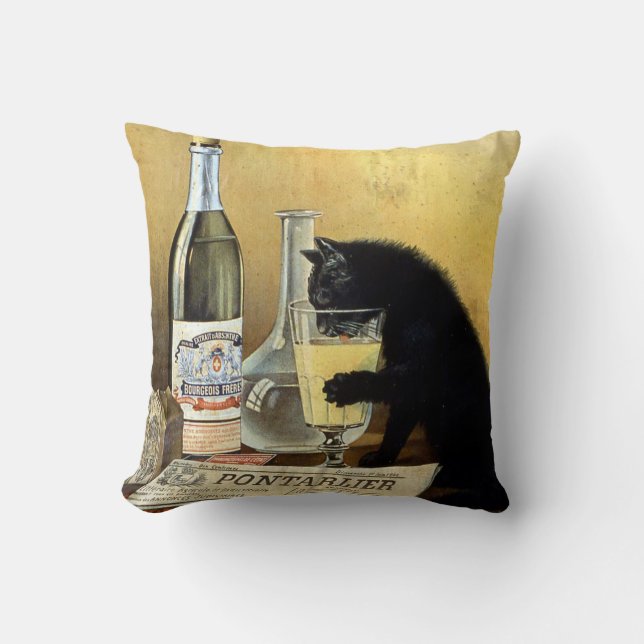 Retro french poster "absinthe bourgeois" throw pillow (Front)