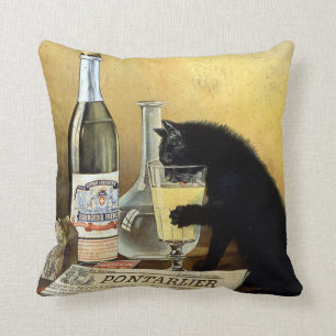 Retro french poster "absinthe bourgeois" throw pillow