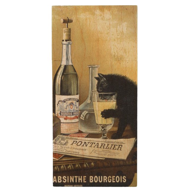 Retro french poster "absinthe bourgeois" wood flash drive (Front Vertical)