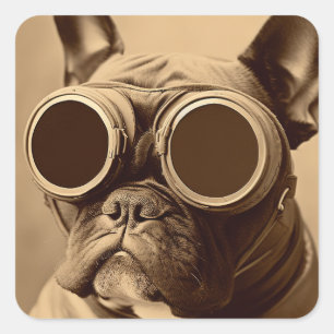 Retro Frenchie Sepia Square Sticker