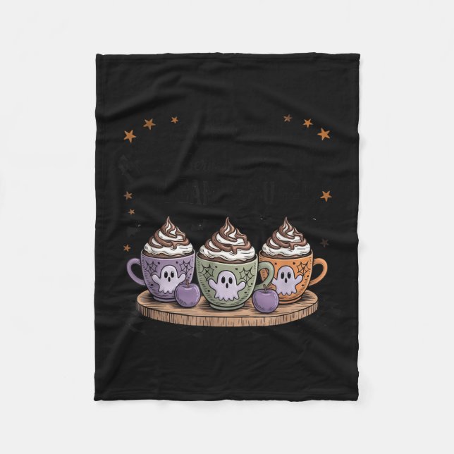 Retro Freshly Boo'd Coffee Lovers Boujee Ghost Hal Fleece Blanket (Front)