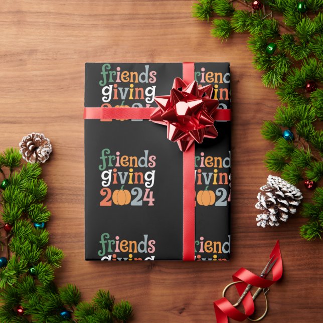Retro Friends Giving 2024 Thanksgiving Fall Wrapping Paper (Holiday Gift)