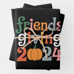 Retro Friends Giving 2024 Thanksgiving Fall Wrapping Paper Sheets