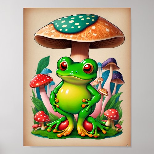  Retro Frog Groovy Mushroom Psychedelic Poster