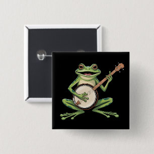 Retro Frog Playing Banjo 90s Music Lovers Vintage Button