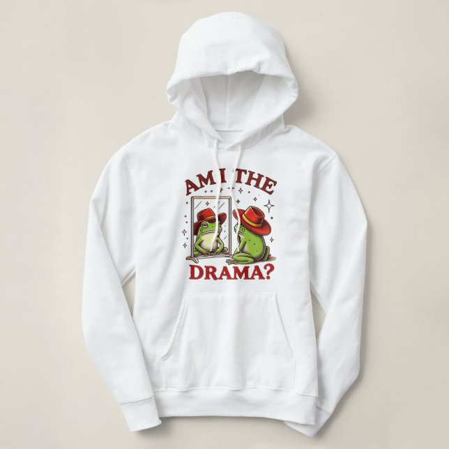Retro Frog Vibes: Am I the Drama? Hoodie (Design Front)