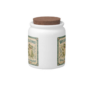 Retro Frog Welcome We're Delightful Art Vintage Candy Jar