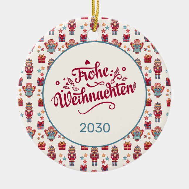 Retro Frohe Weihnachten Ceramic Ornament (Front)