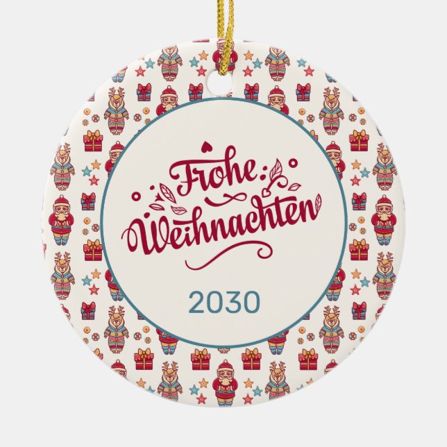 Retro Frohe Weihnachten Ceramic Ornament (Front)