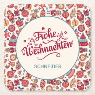 Retro Frohe Weihnachten Personalized Square Paper Coaster