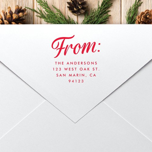 Retro From Script Christmas Return Address Rubber Stamp