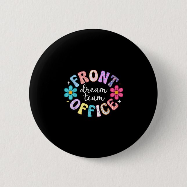 Retro front office squad happy first day of school button (Front)