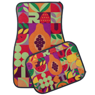 Retro Fruit Geometric: Vintage Seamless Car Floor Mat
