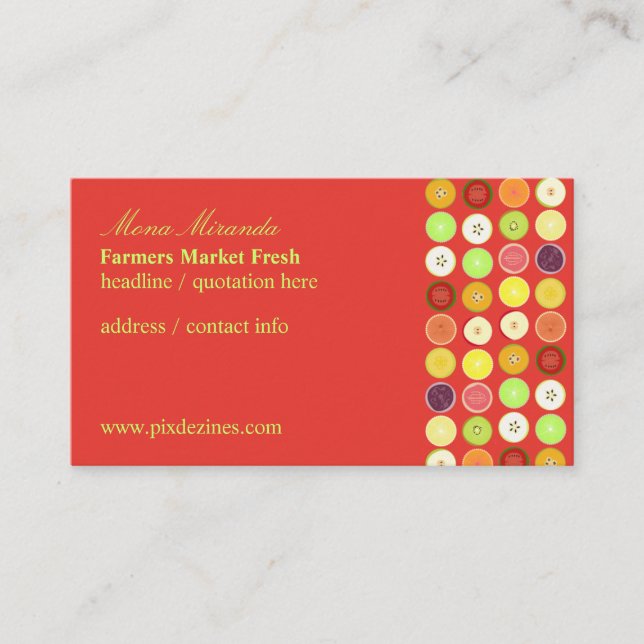 Retro fruits business card, raspberry background business card (Front)