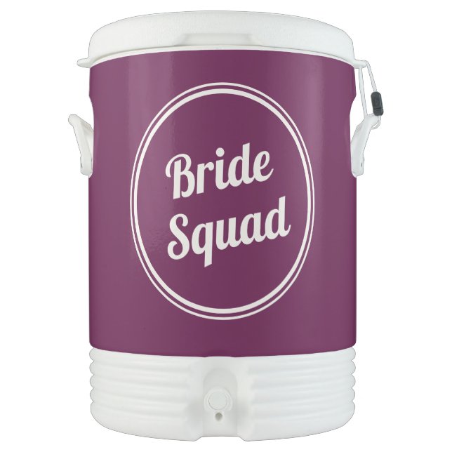 Retro Fuchsia Pink Bride Squad Beverage Cooler (Front)