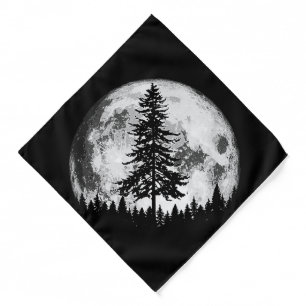 Retro Full Moon & Minimalist Pine Tree Vintage Gra Bandana