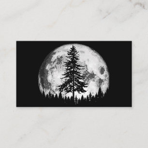 Retro Full Moon & Minimalist Pine Tree Vintage Gra Business Card