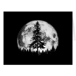 Retro Full Moon & Minimalist Pine Tree Vintage Gra Cards