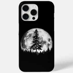 Retro Full Moon & Minimalist Pine Tree Vintage Gra iPhone 15 Pro Max Case