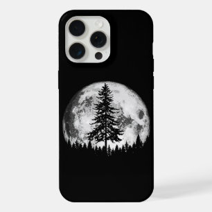 Retro Full Moon & Minimalist Pine Tree Vintage Gra iPhone 15 Pro Max Case