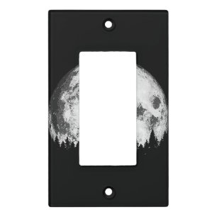 Retro Full Moon & Minimalist Pine Tree Vintage Gra Light Switch Cover