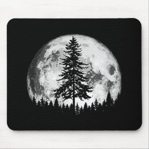 Retro Full Moon & Minimalist Pine Tree Vintage Gra Mouse Pad