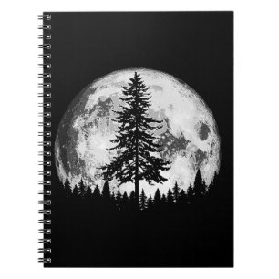 Retro Full Moon & Minimalist Pine Tree Vintage Gra Notebook