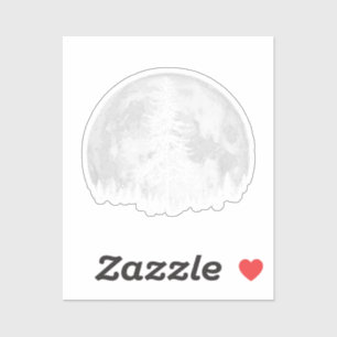 Retro Full Moon & Minimalist Pine Tree Vintage Gra Sticker