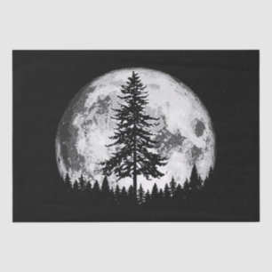 Retro Full Moon & Minimalist Pine Tree Vintage Gra Tissue Paper