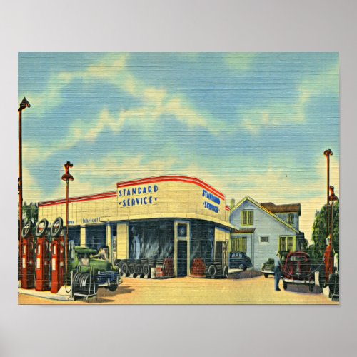 Retro Full Service Gas Station Poster