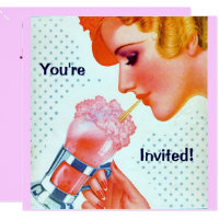 Retro Fun 1930s Pink Milkshake Invitation