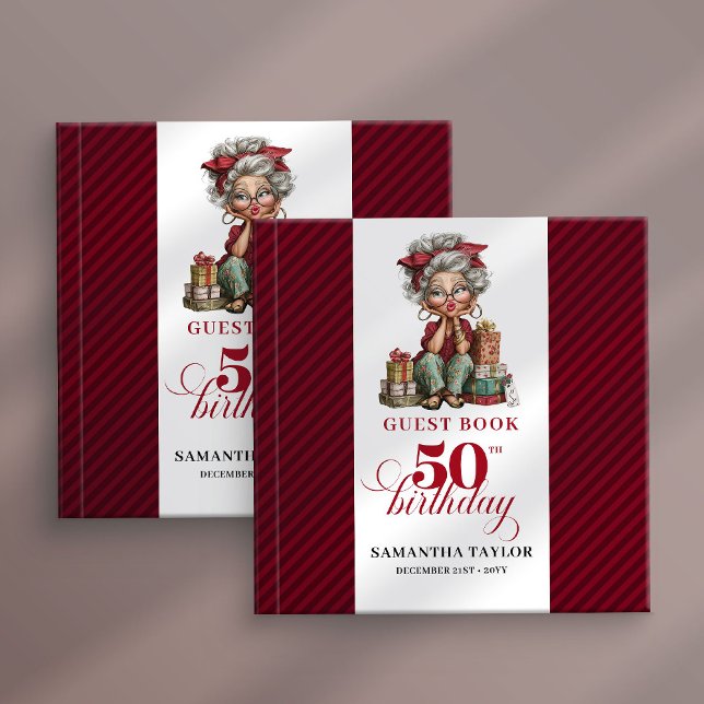 Retro fun 50th woman guest book quirky design (Retro fun 50th woman guest book quirky design)